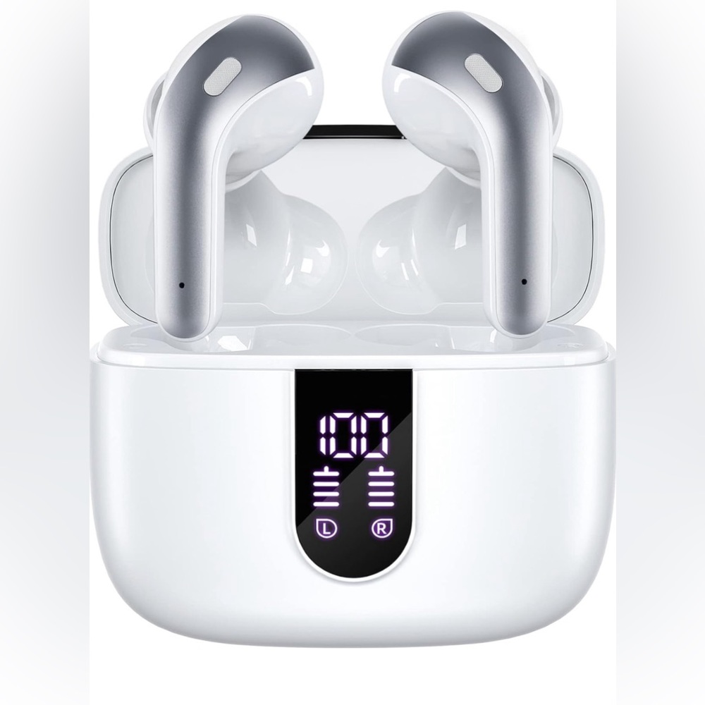 Bluetooth Headphones, Wireless Earbuds LED Power Display with Wireles Charging